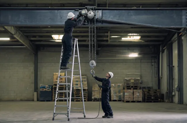 Maintenance bay replacing a 1 ton hook-mount hoist