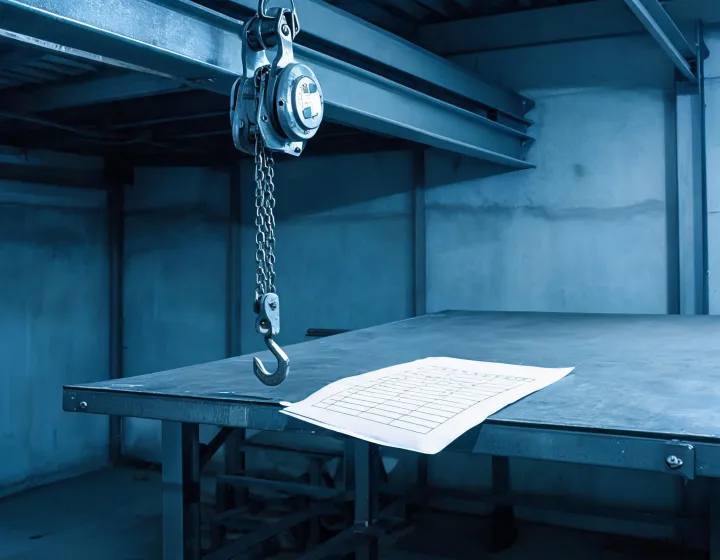 Hand chain hoist 1 ton brief on a warehouse desk, illustration only